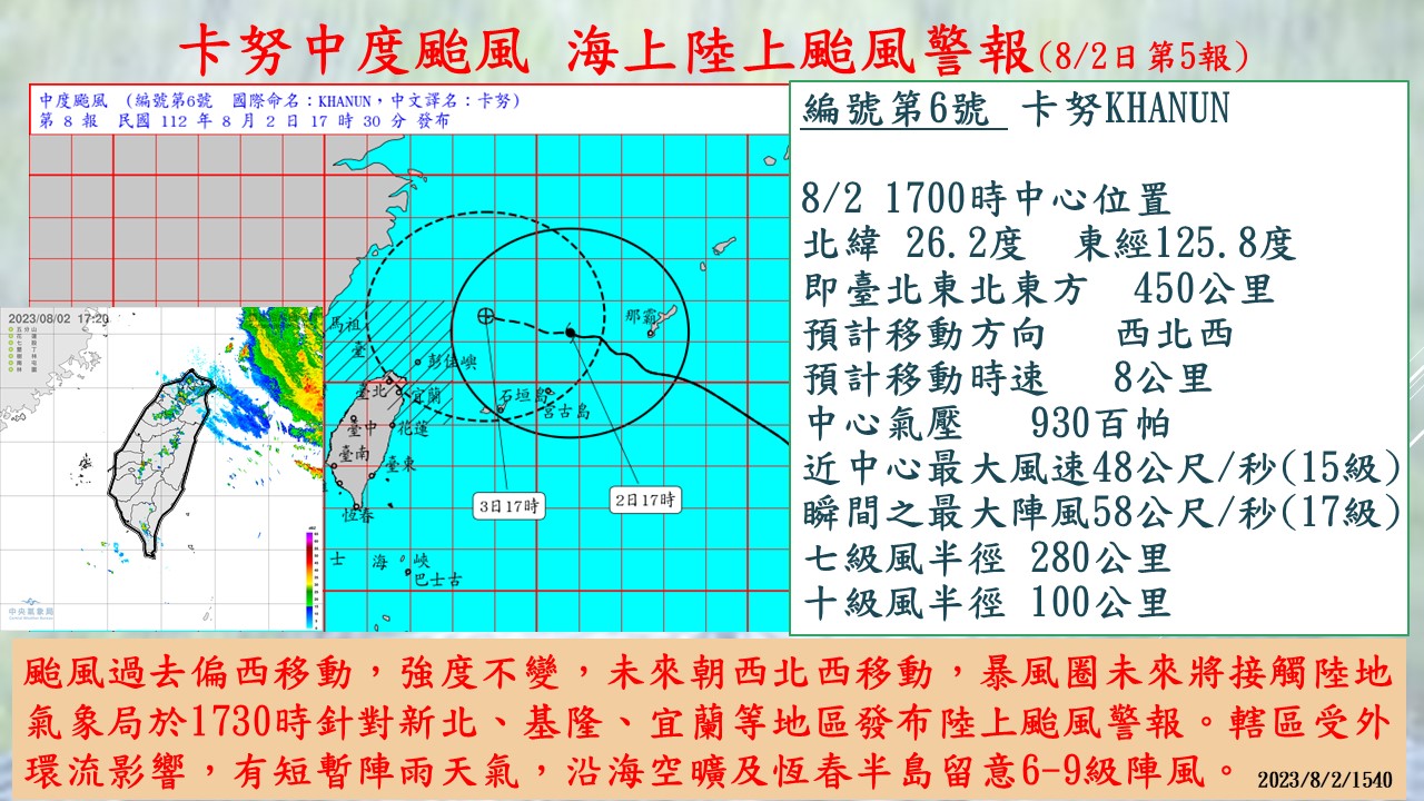 警示說明:海上陸上颱風警報