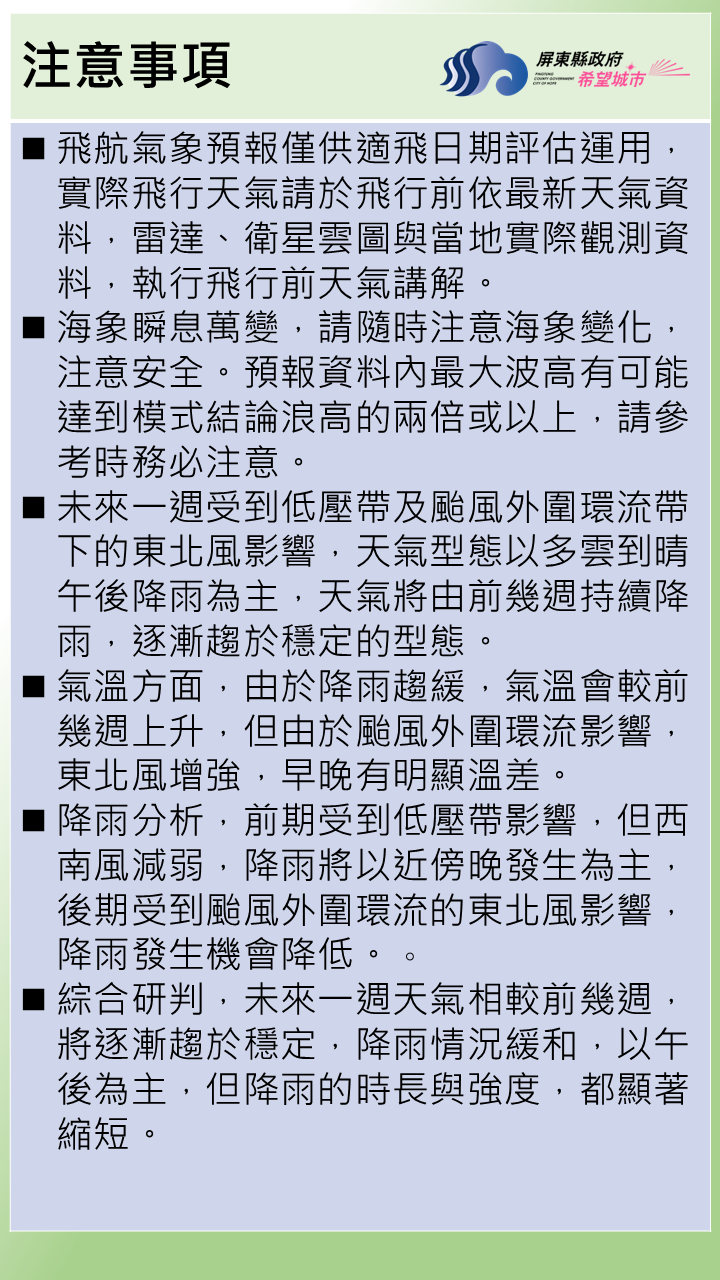 天氣型態以多雲到晴午後降雨為主