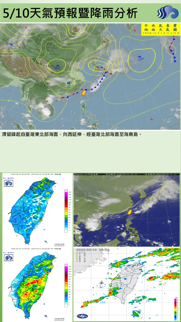 警示說明:鋒面通過影響，易有短延時強降雨；為多雲時陰，間有陣雨或雷雨天氣