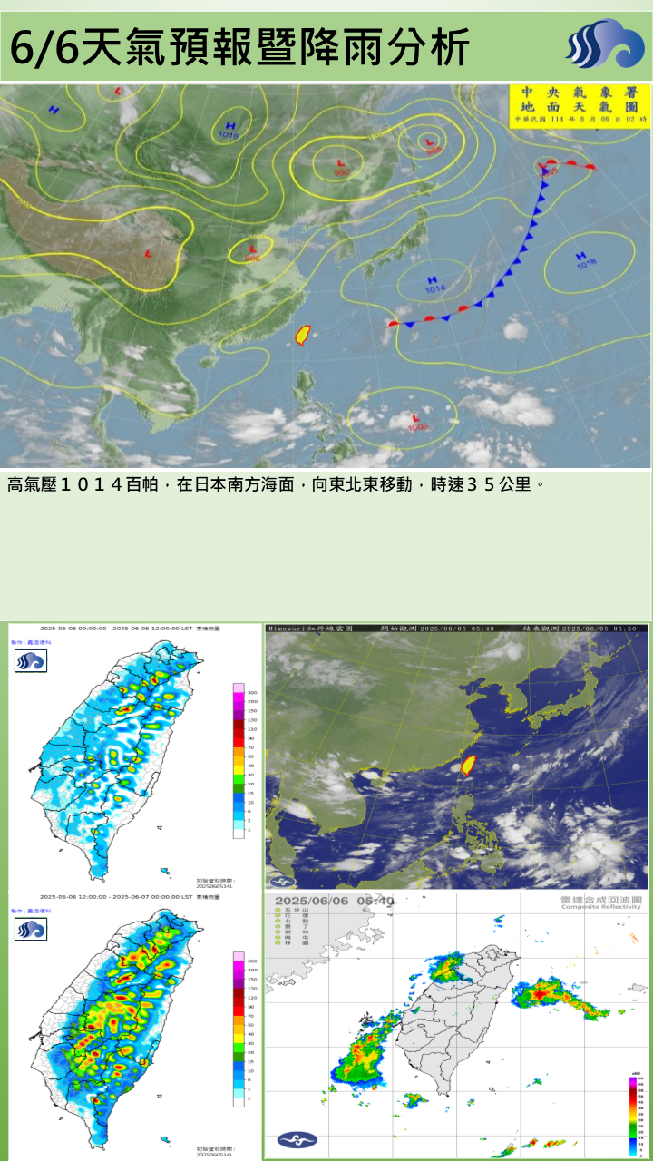 警示說明:鋒面殘留雲系影響，水氣稍多