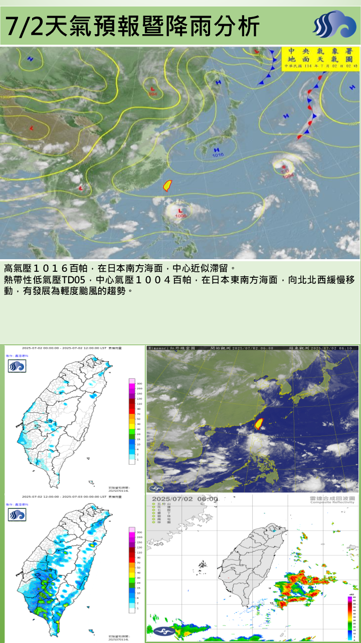 警示說明:受副熱帶高壓及南方雲系影響，為晴到多雲且高溫炎熱天氣