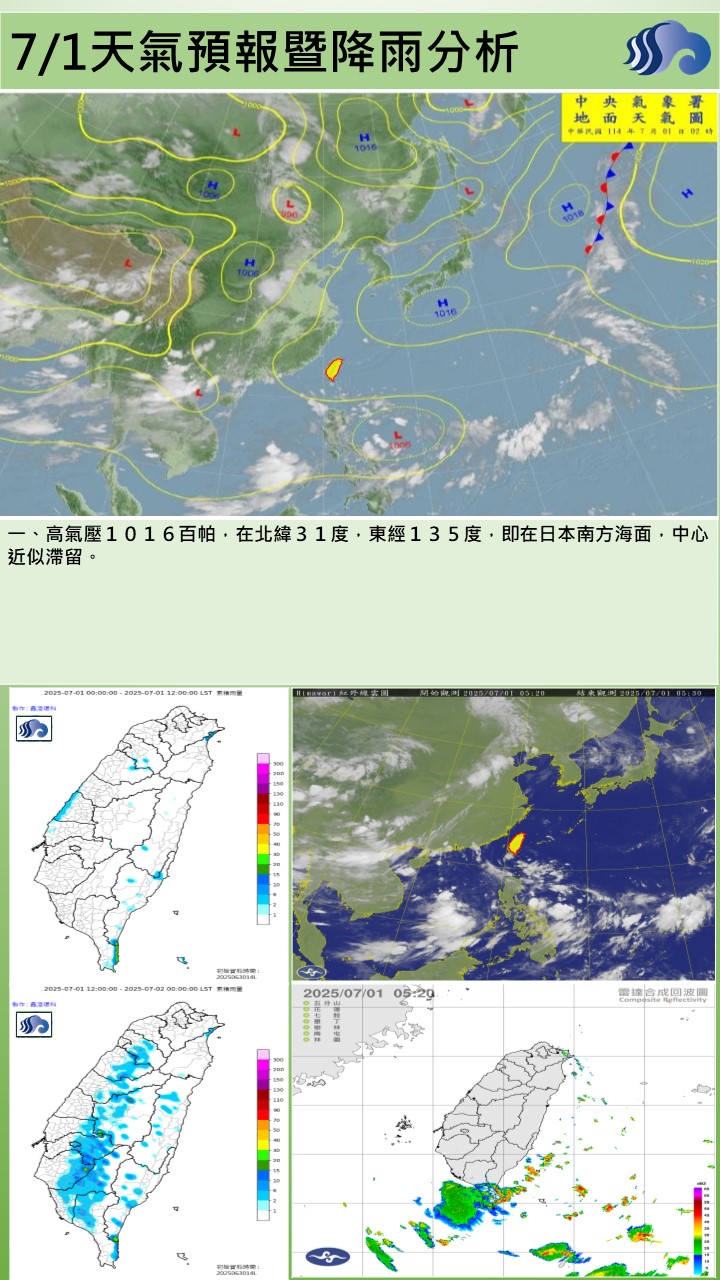 警示說明:今（1）日受太平洋高壓影響，大氣穩定度提升