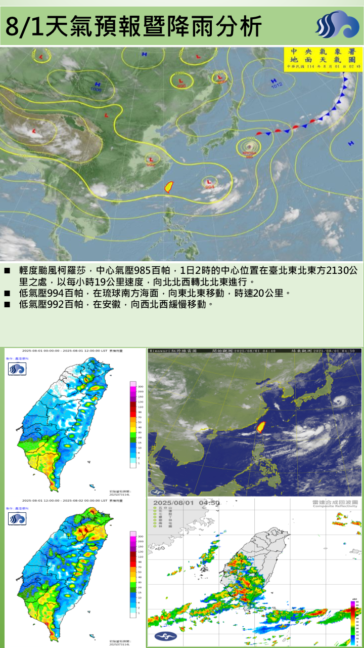 警示說明:西南風影響，易有短延時強降雨