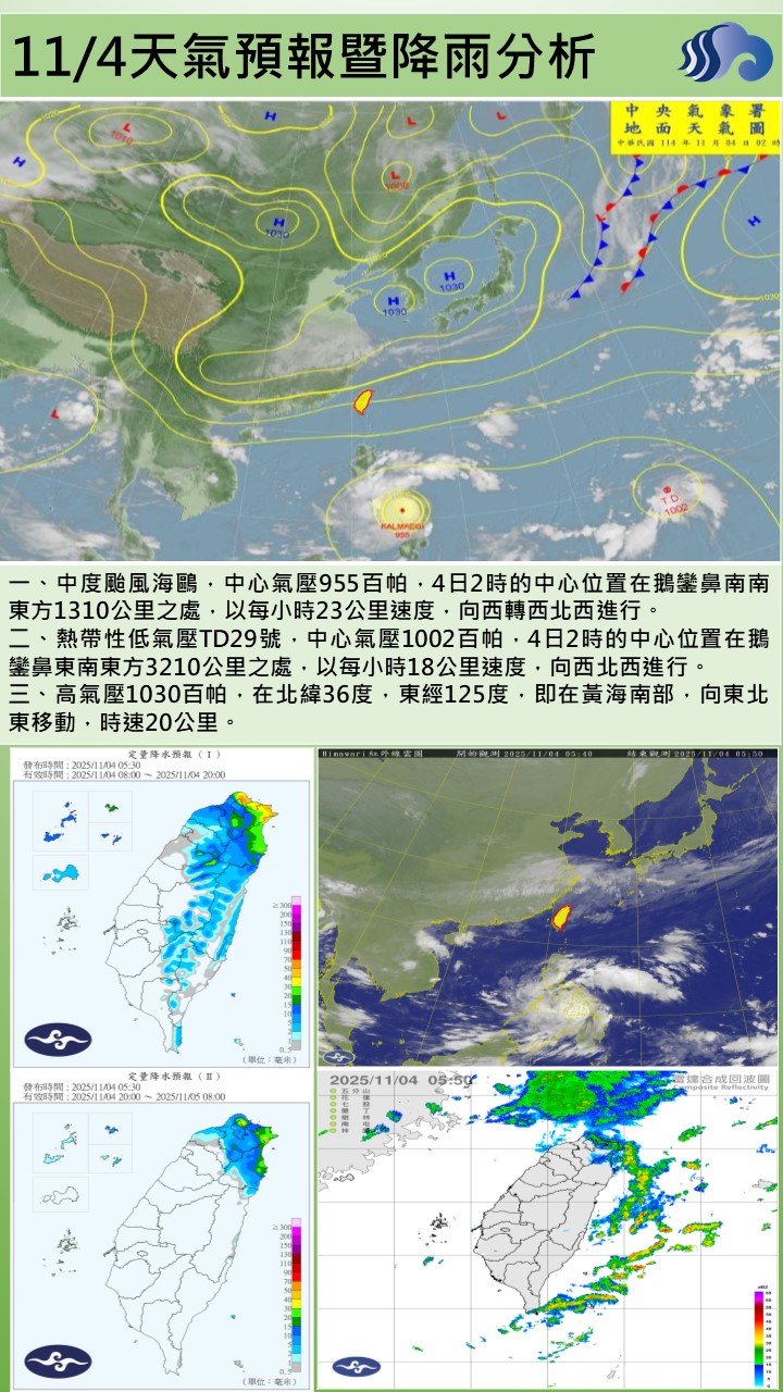 警示說明:（4）日受東北季風加上華南雲系移入，水氣偏多，轄區主要為晴時多雲天氣；東北風明顯偏強，恆春半島沿海空