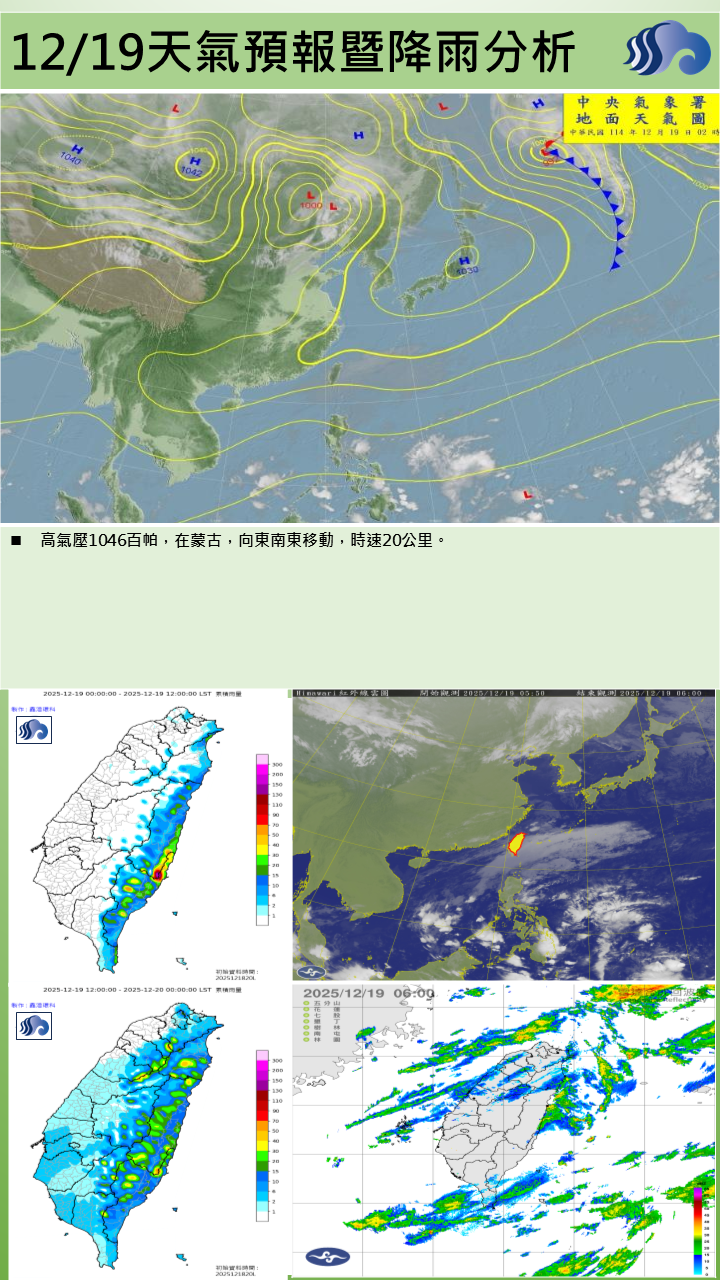警示說明:東北季風減弱，並南方雲系北移