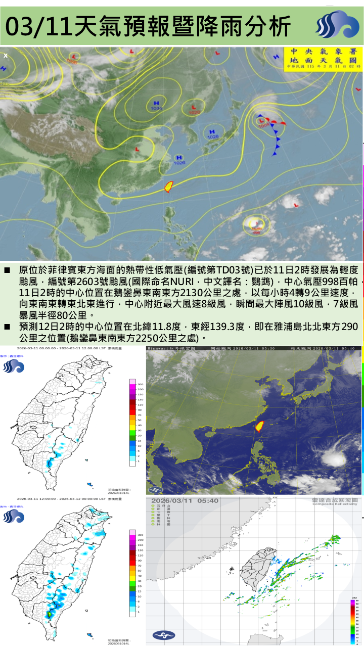警示說明:(11)日清晨強烈大陸冷氣團及輻射冷卻影響，氣溫偏低