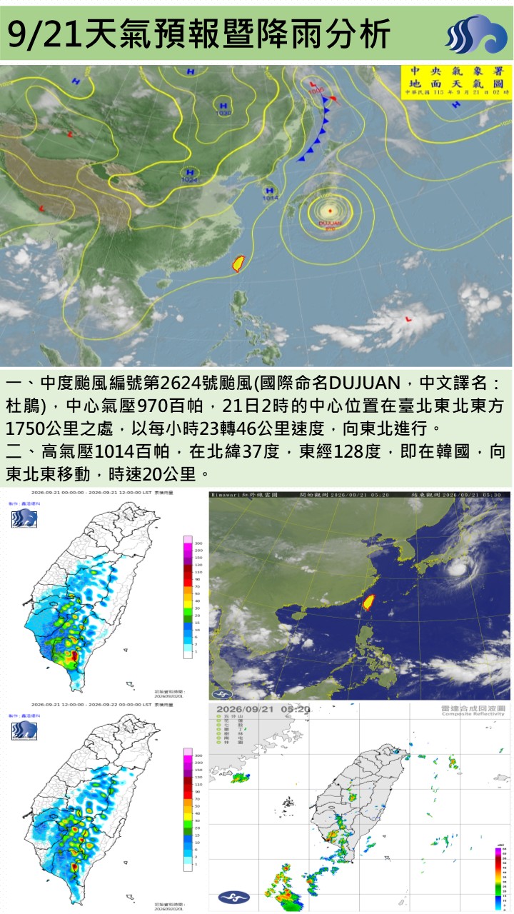警示說明:今（21）日屏東地區大致為多雲的天氣，環境水氣增加，午後受熱力及地形作用影響，山區及鄰近山區平地有局