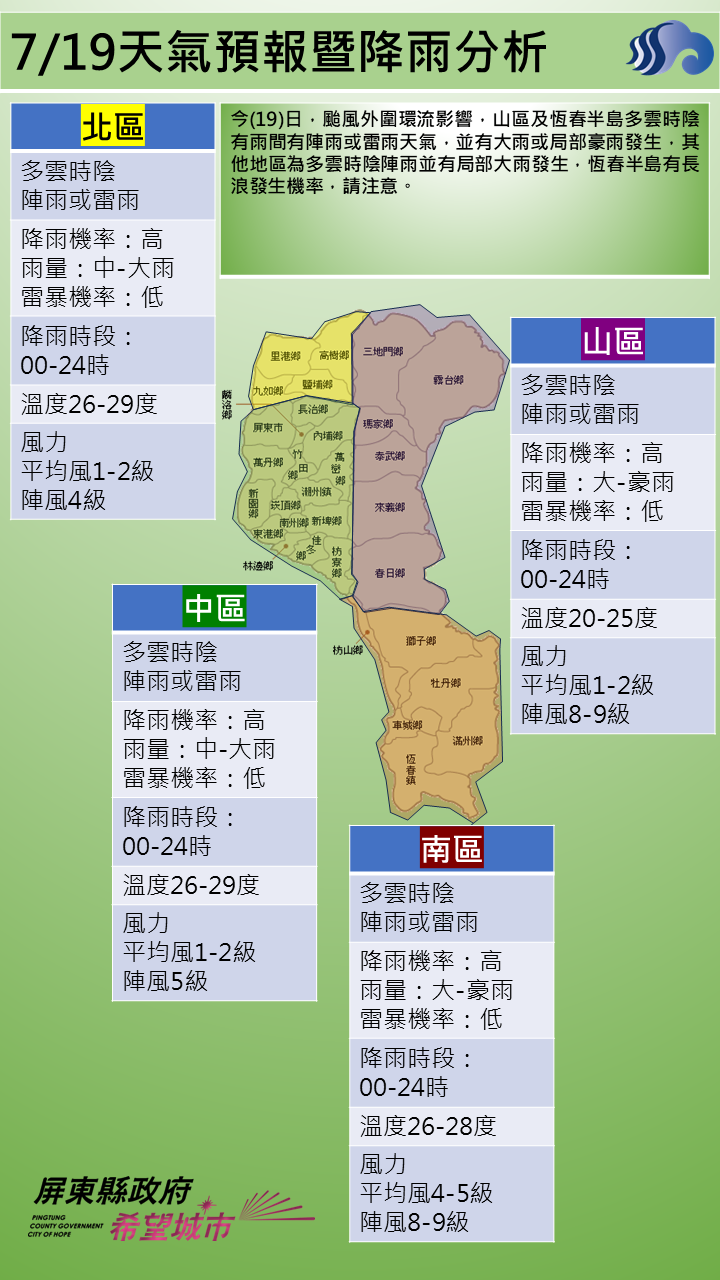 警示說明:有大雨或局部豪雨發生