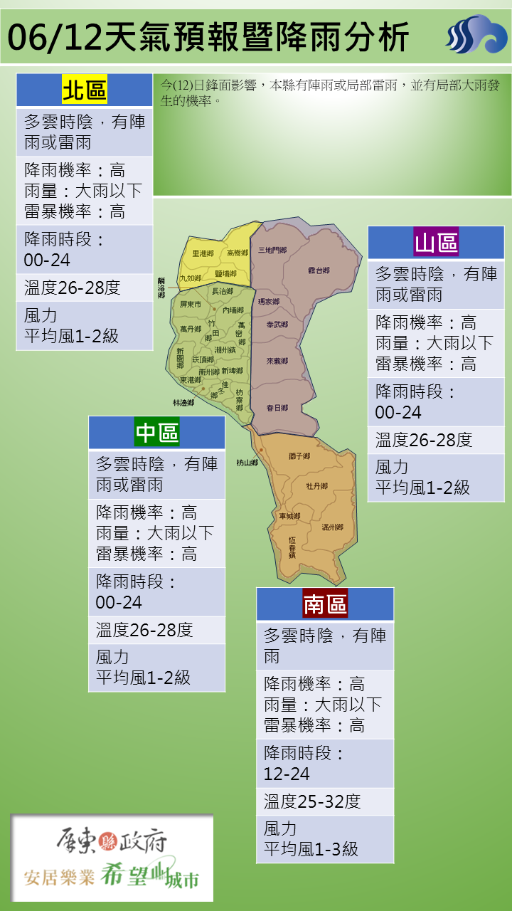 警示說明:並有局部大雨發生的機率